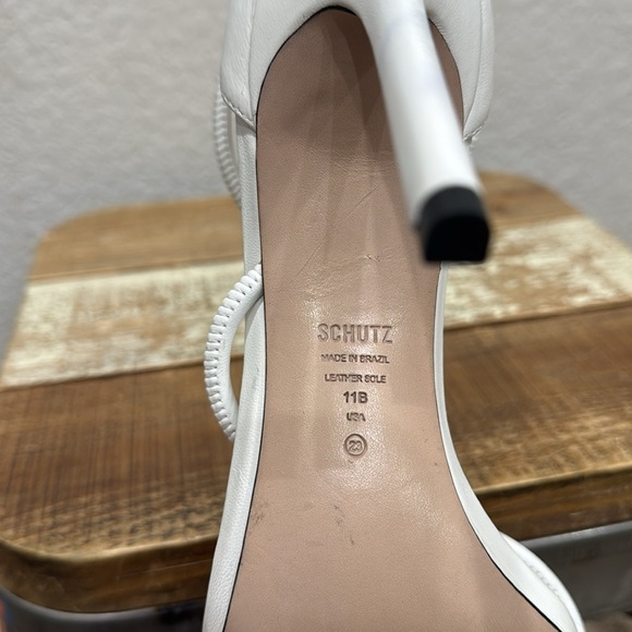 Schutz Gaiah White Leather Ankle Strap Heels Size 11 - Picture 8 of 8
